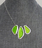 Large Beach Glass Genuine Surf Tumbled Key Lime Sterling Silver Necklace