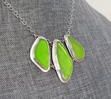 Large Beach Glass Genuine Surf Tumbled Key Lime Sterling Silver Necklace