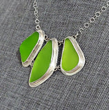 Large Beach Glass Genuine Surf Tumbled Key Lime Sterling Silver Necklace