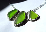 Large Beach Glass Genuine Surf Tumbled Key Lime Sterling Silver Necklace