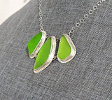 Large Beach Glass Genuine Surf Tumbled Key Lime Sterling Silver Necklace