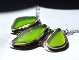 Large Beach Glass Genuine Surf Tumbled Key Lime Sterling Silver Necklace