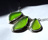 Large Beach Glass Genuine Surf Tumbled Key Lime Sterling Silver Necklace