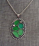 Sea Beach Glass Gems Green Mosaic Inlay Sterling Silver Pendant JILLIAN VO ~ USA