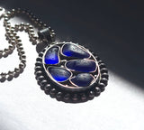 Sea Beach Glass Gems Cobalt Blue Mosaic Inlay Sterling Silver Pendant JILLIAN VO ~ USA