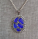 Sea Beach Glass Gems Cobalt Blue Mosaic Inlay Sterling Silver Pendant JILLIAN VO ~ USA