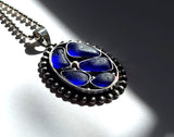 Sea Beach Glass Gems Cobalt Blue Mosaic Inlay Sterling Silver Pendant JILLIAN VO ~ USA