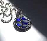 Sea Beach Glass Gems Cobalt Blue Mosaic Inlay Sterling Silver Pendant JILLIAN VO ~ USA