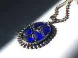 Sea Beach Glass Gems Cobalt Blue Mosaic Inlay Sterling Silver Pendant JILLIAN VO ~ USA