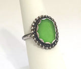 Beach Sea Glass Kelly Green Ring 6 1/2 Sterling Silver JILLIAN VO ~ USA