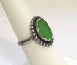 Beach Sea Glass Kelly Green Ring 6 1/2 Sterling Silver JILLIAN VO ~ USA