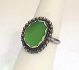 Beach Sea Glass Kelly Green Ring 6 1/2 Sterling Silver JILLIAN VO ~ USA