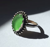 Beach Sea Glass Kelly Green Ring 6 1/2 Sterling Silver JILLIAN VO ~ USA