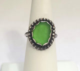 Beach Sea Glass Kelly Green Ring 6 1/2 Sterling Silver JILLIAN VO ~ USA