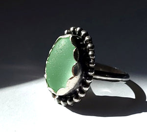 Beach Sea Glass Seafoam Blue Green Ring 6 1/2 Sterling Silver JILLIAN VO ~ USA