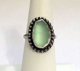 Beach Sea Glass Seafoam Blue Green Ring 6 1/2 Sterling Silver JILLIAN VO ~ USA