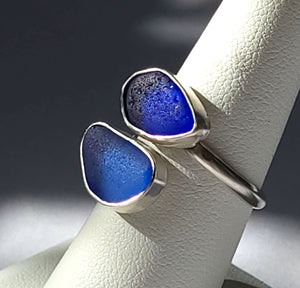 Sea Glass Cobalt Cornflower Blue Bi-Pass Ring 7 1/2 Sterling Silver JILLIAN VO ~ USA