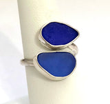 Sea Glass Cobalt Cornflower Blue Bi-Pass Ring 7 1/2 Sterling Silver JILLIAN VO ~ USA