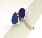 Sea Glass Cobalt Cornflower Blue Bi-Pass Ring 7 1/2 Sterling Silver JILLIAN VO ~ USA