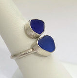 Sea Glass Cobalt Cornflower Blue Bi-Pass Ring 7 1/2 Sterling Silver JILLIAN VO ~ USA