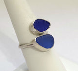 Sea Glass Cobalt Cornflower Blue Bi-Pass Ring 7 1/2 Sterling Silver JILLIAN VO ~ USA