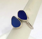 Sea Glass Cobalt Cornflower Blue Bi-Pass Ring 7 1/2 Sterling Silver JILLIAN VO ~ USA