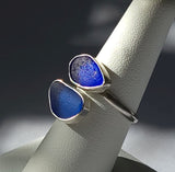 Sea Glass Cobalt Cornflower Blue Bi-Pass Ring 7 1/2 Sterling Silver JILLIAN VO ~ USA