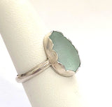 Beach Sea Glass Seafoam Blue Green Ring 5 1/2 Sterling Silver JILLIAN VO ~ USA