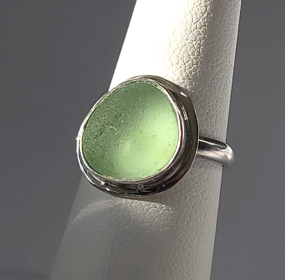 Beach Sea Glass Seafoam Green Ring 5 3/4 Sterling Silver JILLIAN VO ~ USA