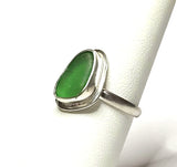 Beach Sea Glass Kelly Green Ring 6 1/2 Sterling Silver JILLIAN VO ~ USA